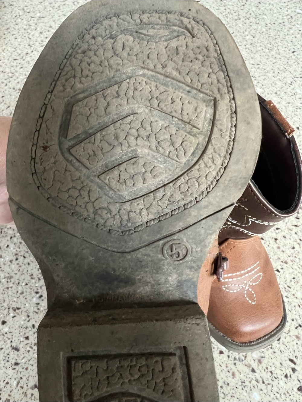 Kids Brown Cowboy Boot with Decorative Stitching - Picture 5 of 5
